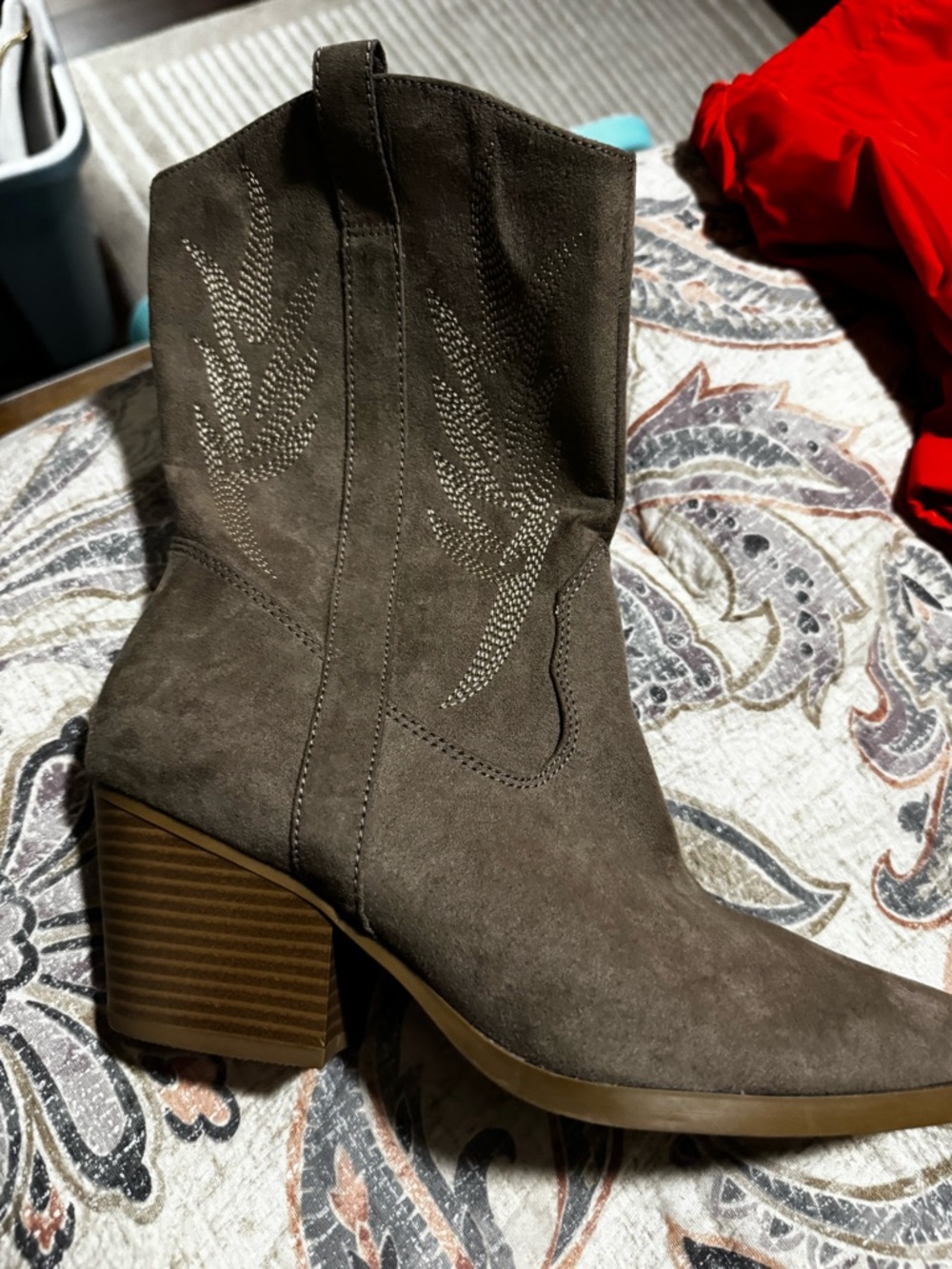 Women's Taupe Suede Western Ankle Boots